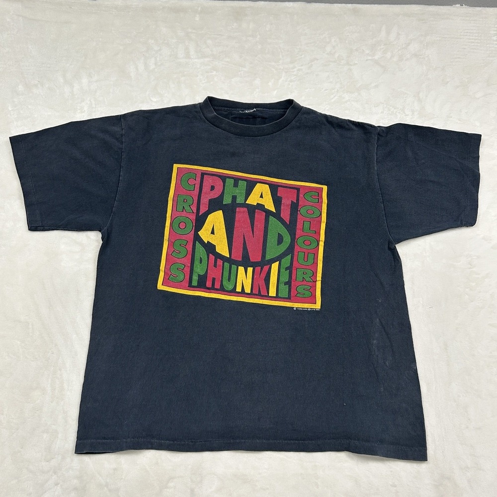 Cross Colours T-Shirt Mens L Black Phat and Phunkie Vintage 90s Streetwear